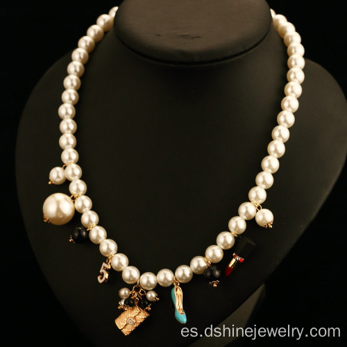 Gargantilla colgante delicada mujer de aleación blanco collar de perlas